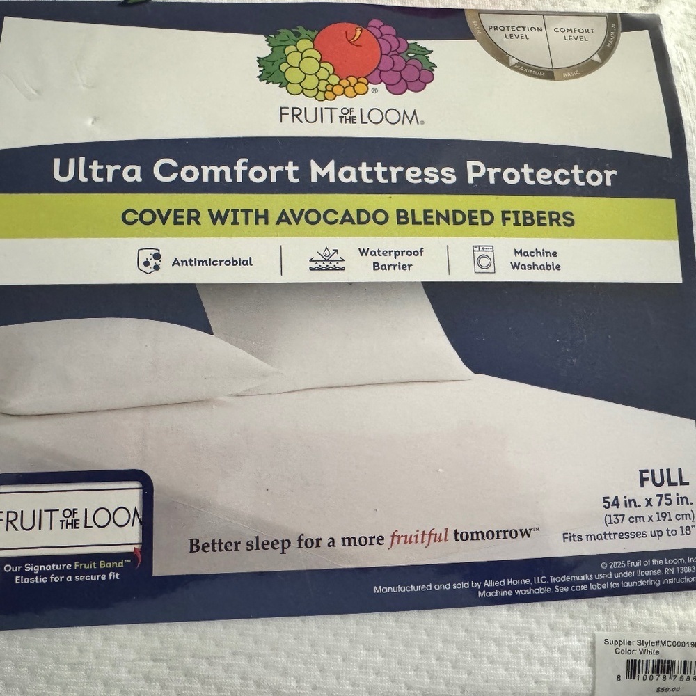 Fruit of the Loom Full Waterproof Mattress Protector New